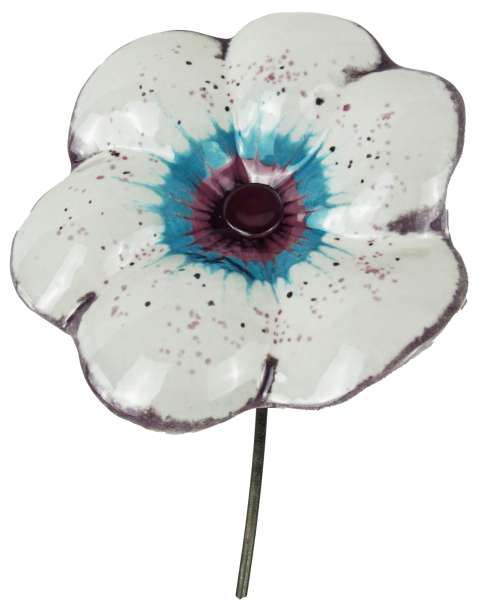 Zauberhafter Gartenstecker Glasblume weiß mit lila Rand - ca. 100 cm - Gartendekoration